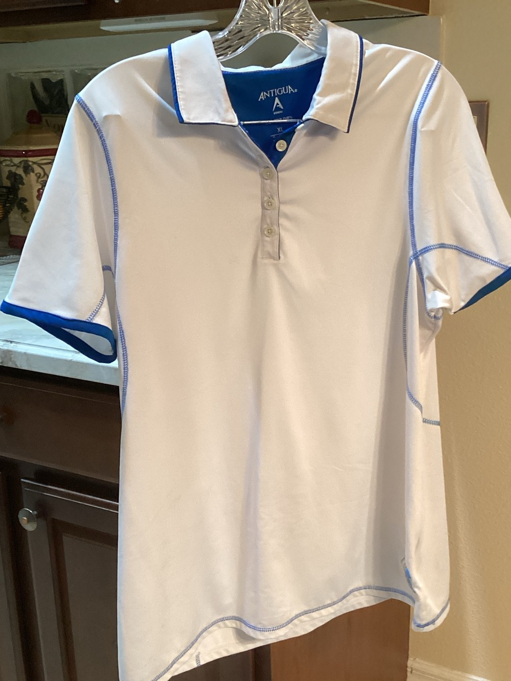 Antigua White Polo with Blue Trim for Kids